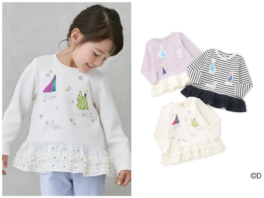 日本童裝 pe#main x Disney Frozen花邊上衣 80-130cm 女童款 冬季 TOPS