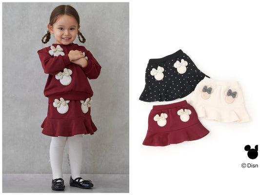 日本童裝 pe#main x Disney 毛毛圖案短裙 80-130cm 女童款 冬季 SKIRTS 聖誕紅/新年紅