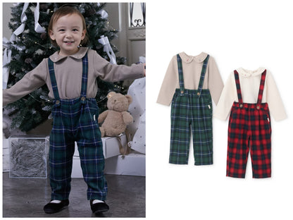 日本童裝 pe#main 上衣吊帶連體褲套裝 80-110cm 初生嬰兒 男童款 冬季 Jumpsuit 聖誕紅/新年紅