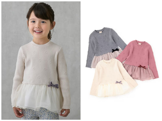 日本童裝 pe#main 針織薄紗收腰上衣 80-130cm 女童款 冬季 TOPS