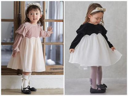 日本童裝 pe#main 泡泡袖雪紡連身裙 80-130cm 女童款 冬季 DRESSES 面試/宴會/表演