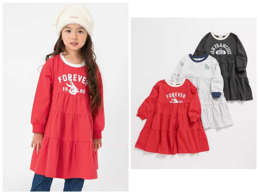 日本童裝 BREEZE 學院風分層連身裙 80-140cm 女童款 秋季 DRESSES 聖誕紅/新年紅