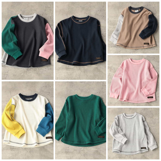 日本童裝 BREEZE 華夫格長袖上衣 90-150cm 男童款/女童款 秋季 TOPS