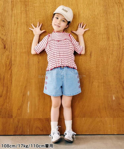 日本童裝 apres les cours 心型花花刺繡短褲 80-140cm 女童款 夏季 PANTS