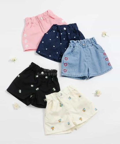 日本童裝 apres les cours 心型花花刺繡短褲 80-140cm 女童款 夏季 PANTS
