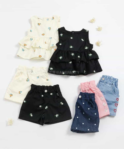 日本童裝 apres les cours 心型花花刺繡短褲 80-140cm 女童款 夏季 PANTS