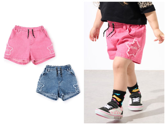 日本童裝 X-girl Stages 星星貼花牛仔短褲 90-140cm 女童款 夏季 PANTS