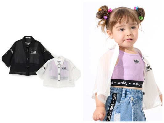日本童裝 X-girl Stages 透薄襯衫+短款背心套裝 90-140cm 女童款 夏季 TOPS OUTERWEAR