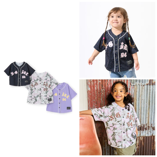 日本童裝 X-girl Stages 貼布LOGO刺繡棒球衫 90-140cm 女童款 夏季 TOPS