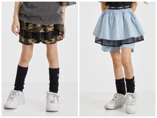 日本童裝 X-girl Stages 荷葉邊網眼分層短褲 100-140cm 女童款 夏季 PANTS