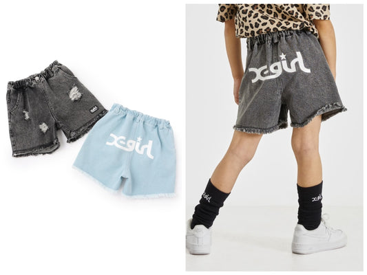 日本童裝 X-girl Stages 印花牛仔短褲 100-140cm 女童款 夏季 PANTS