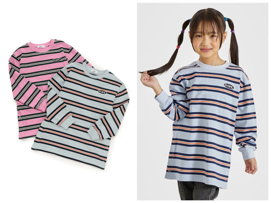 日本童裝 X-girl Stages 條紋長款T 120-140cm 女童款 夏季 TOPS