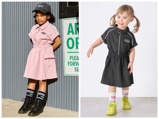 日本童裝 X-girl Stages 防水系列 工裝收腰連身裙 90-140cm 女童款 夏季 DRESSES