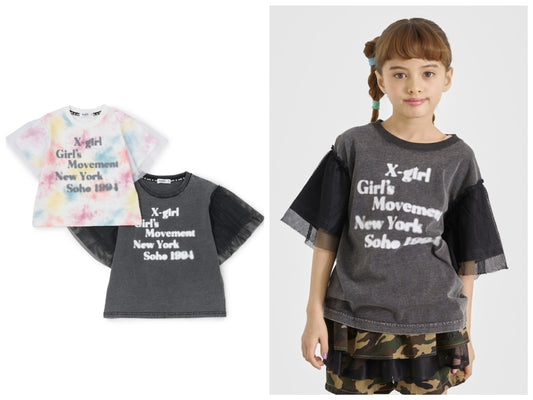 日本童裝 X-girl Stages 網紗手袖上衣 90-140cm 女童款 夏季 TOPS