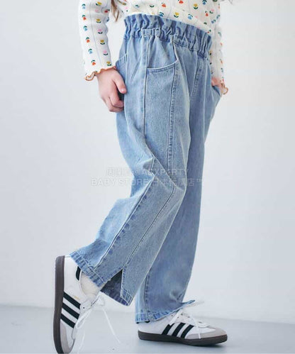 日本童裝 apres les cours 褲腳開衩長褲 80-140cm 女童款 夏季 PANTS