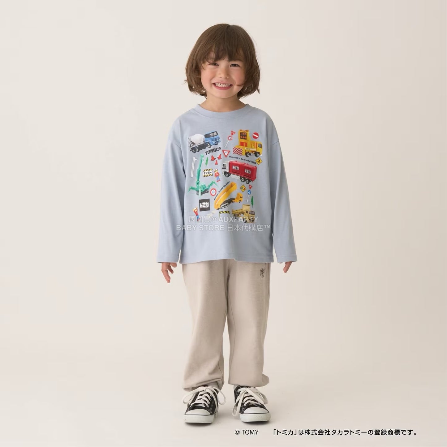 日本童裝 b・R# x Tomica 吸水速乾 防UV 印花長袖上衣 100-130cm 男童款 冬季 TOPS