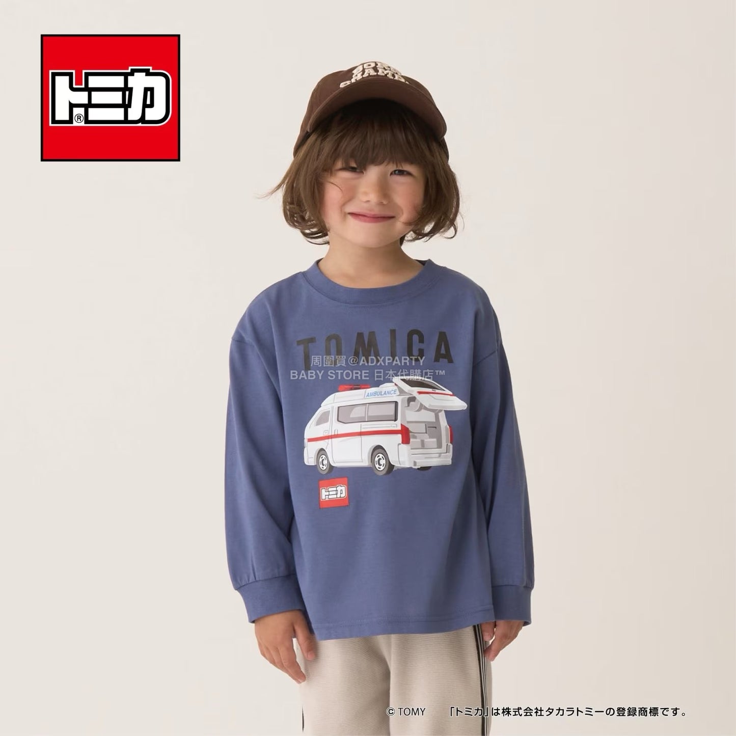 日本童裝 b・R# x Tomica 吸水速乾 防UV 印花長袖上衣 100-130cm 男童款 冬季 TOPS