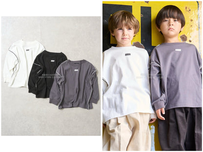 日本童裝 b・R# 吸水速乾 防UV  滾邊長袖上衣 110-150cm 男童款 秋季 TOPS