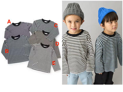 日本童裝 b・R# 簡約寬鬆oversized條紋長袖上衣 100-150cm 男童款/女童款 冬季 TOPS