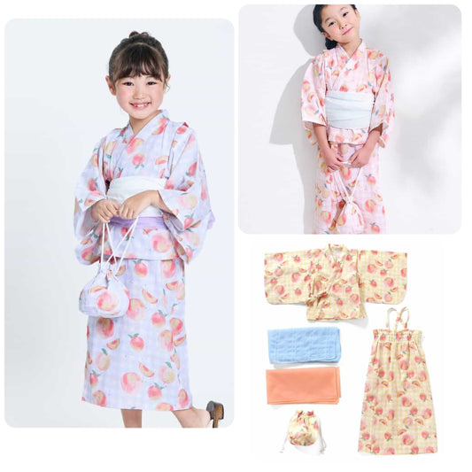 Japanese Ampersand 2Way Yukata with Pouch (80-140cm) Japanese Kimono for Girls (Summer Dresses from Other Brands) 
