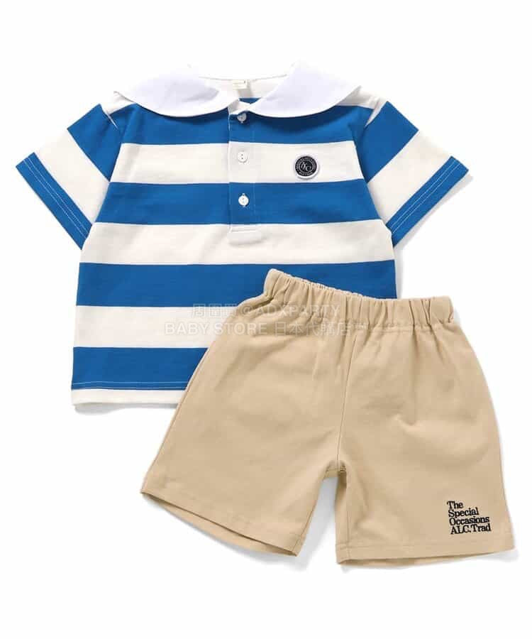 日本童裝 apres les cours 水手條紋兩件套裝 80-130cm 男童款 夏季 TOPS PANTS