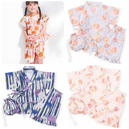 Japanese Ampersand Jinbei Ren Pouch Japanese Kimono 80-140cm Girls Summer Other Brands Children's Clothing TOPS PANTS Japanese Summer Festival Special 
