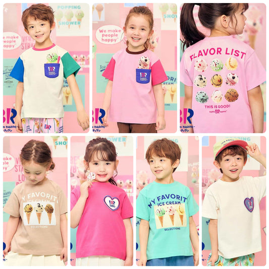 Japanese children's clothing apres les cours x Baskin-Robbins parent-child printed T-shirt 80-140cm boys/girls summer TOPS 