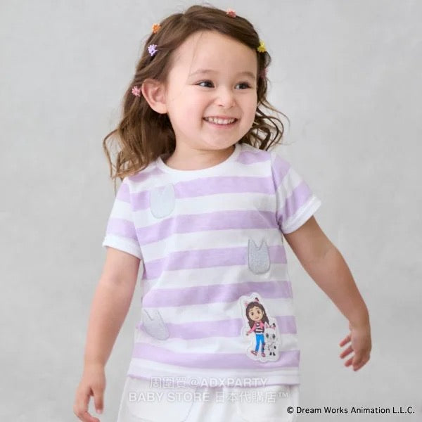 Japanese children's clothing pe#main x Gabby's Dollhouse striped top 80-130cm girls summer TOPS 