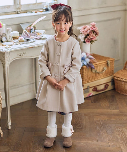 日本童裝 aF#a325 【可拆式毛毛帽】毛呢大褸 110-160cm 女童款 秋季 (適合寒冷天氣、溫度低天氣及落雪）OUTERWEAR