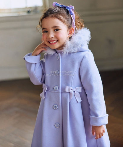 日本童裝 aF#a325 【可拆式毛毛帽】毛呢大褸 110-160cm 女童款 秋季 (適合寒冷天氣、溫度低天氣及落雪）OUTERWEAR