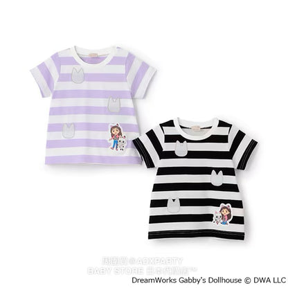 Japanese children's clothing pe#main x Gabby's Dollhouse striped top 80-130cm girls summer TOPS 