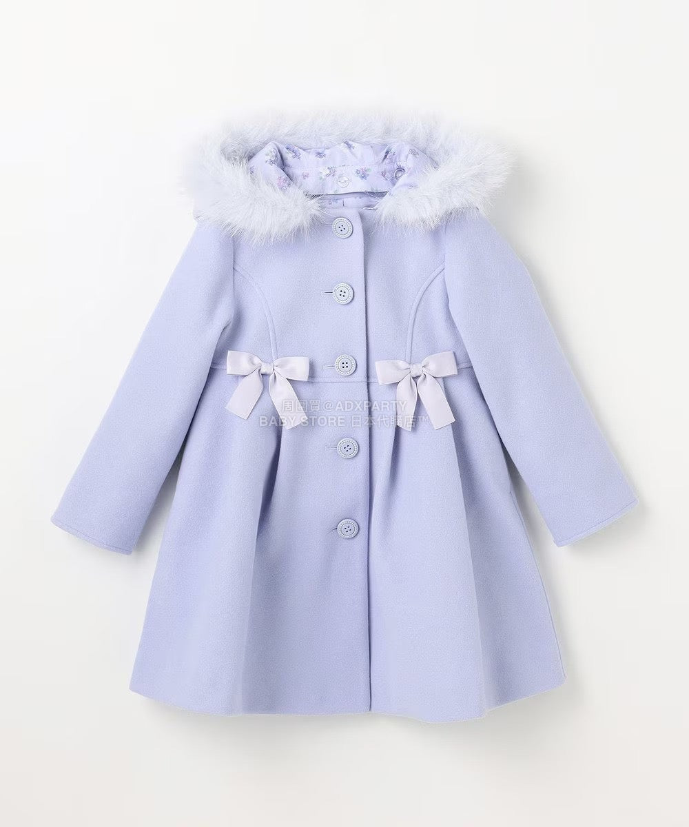 日本童裝 aF#a325 【可拆式毛毛帽】毛呢大褸 110-160cm 女童款 秋季 (適合寒冷天氣、溫度低天氣及落雪）OUTERWEAR