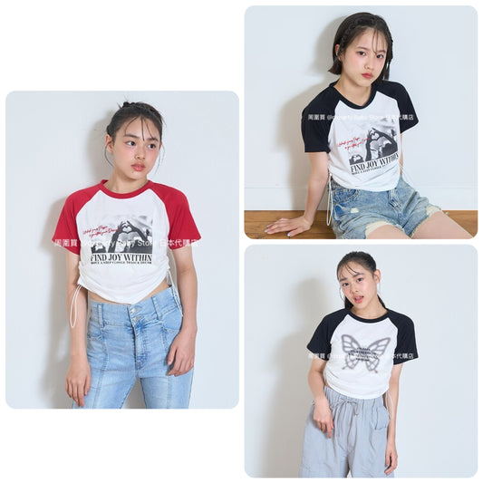 Lovetoxic Japanese children's clothing short print top 130-170cm girls summer TOPS 