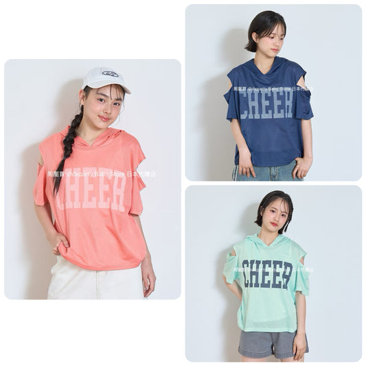 Lovetoxic Japanese children's clothing hooded off-the-shoulder top and vest set 140-160cm girls summer TOPS 