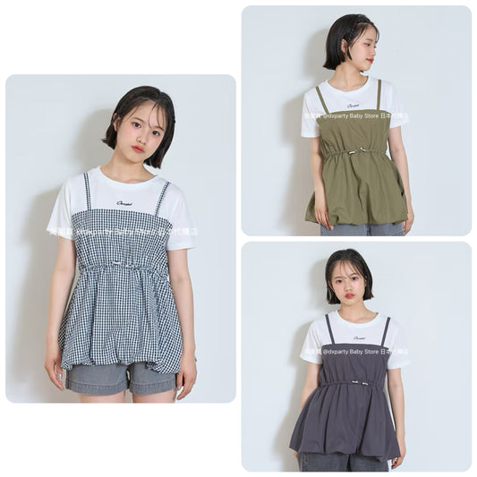 Lovetoxic Japanese children's clothing fake two-piece top 140-160cm girls summer TOPS 