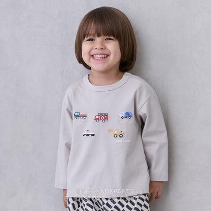 Japanese children's clothing pe#main car embroidered long-sleeved top 80-130cm boys' autumn TOPS 