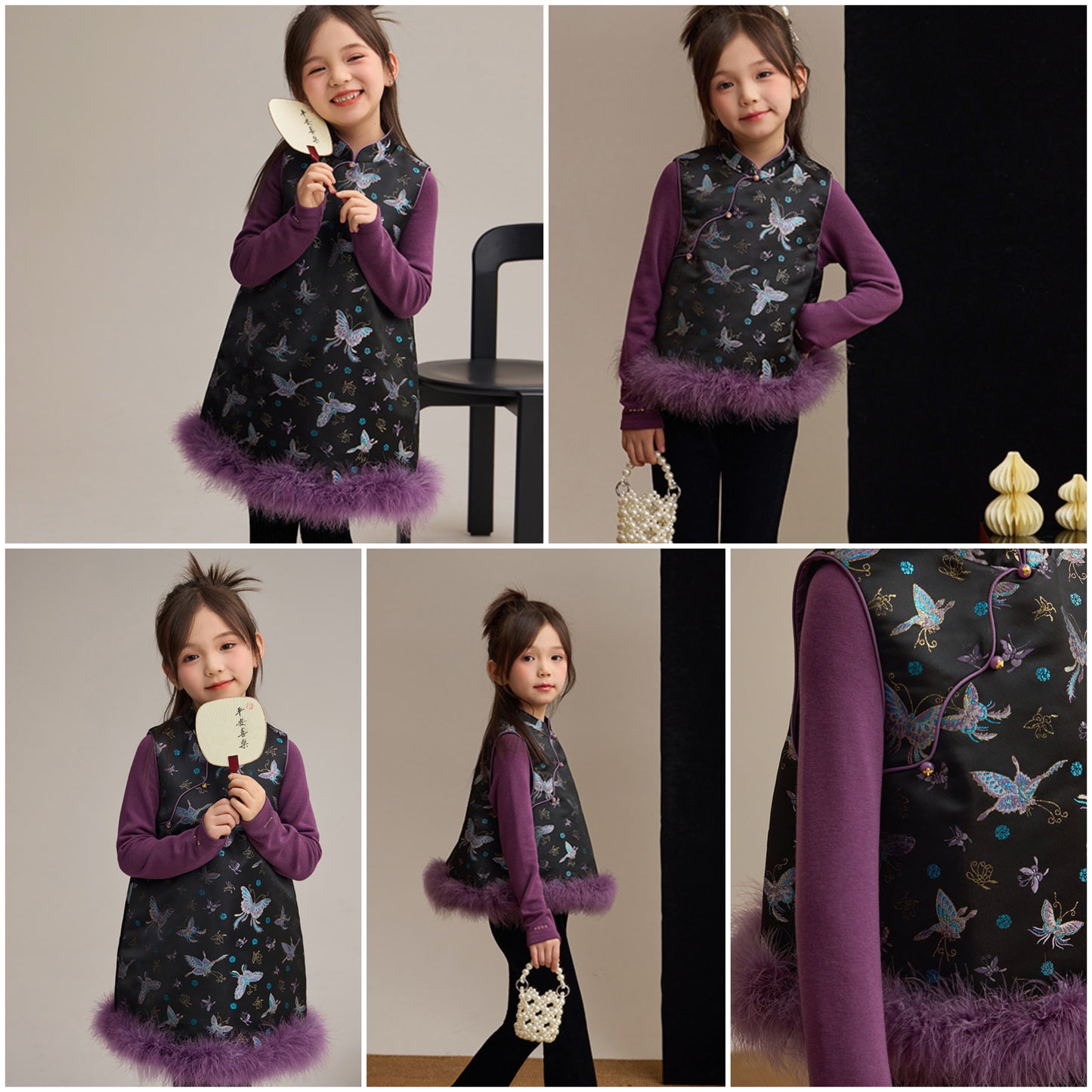 新年童裝 吉祥如意蝶舞旗袍 90-160cm 女童款 新年中式華服唐裝 新春馬年 2026年 AAA