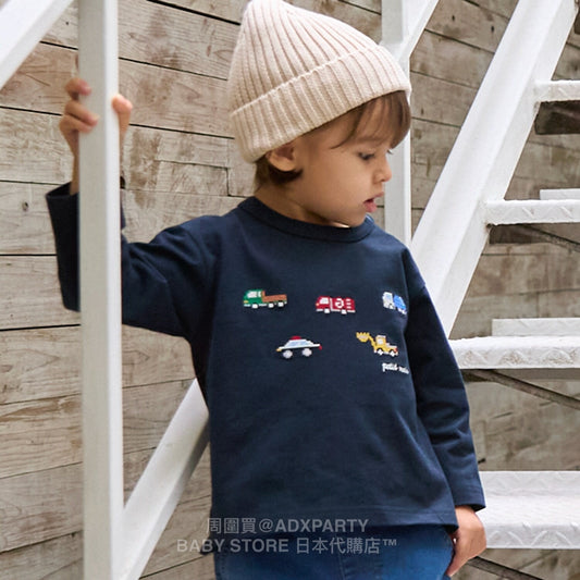 Japanese children's clothing pe#main car embroidered long-sleeved top 80-130cm boys' autumn TOPS 