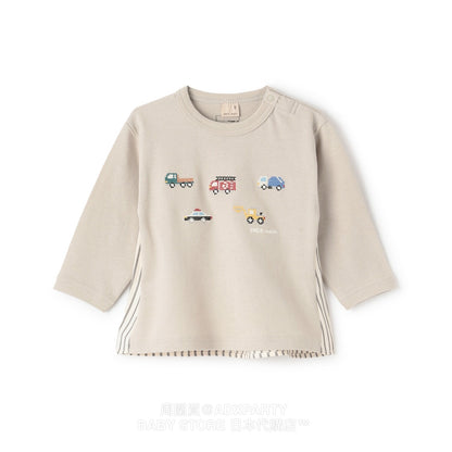 Japanese children's clothing pe#main car embroidered long-sleeved top 80-130cm boys' autumn TOPS 