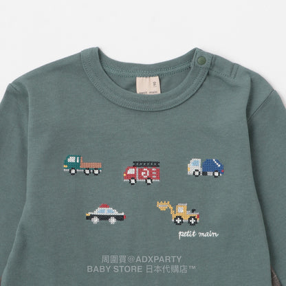 Japanese children's clothing pe#main car embroidered long-sleeved top 80-130cm boys' autumn TOPS 