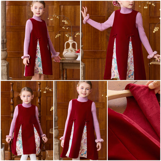 新年童裝 提花平絨旗袍兩件套裝 110-170cm 女童款 新年中式華服唐裝 新春馬年 2026年 AAA