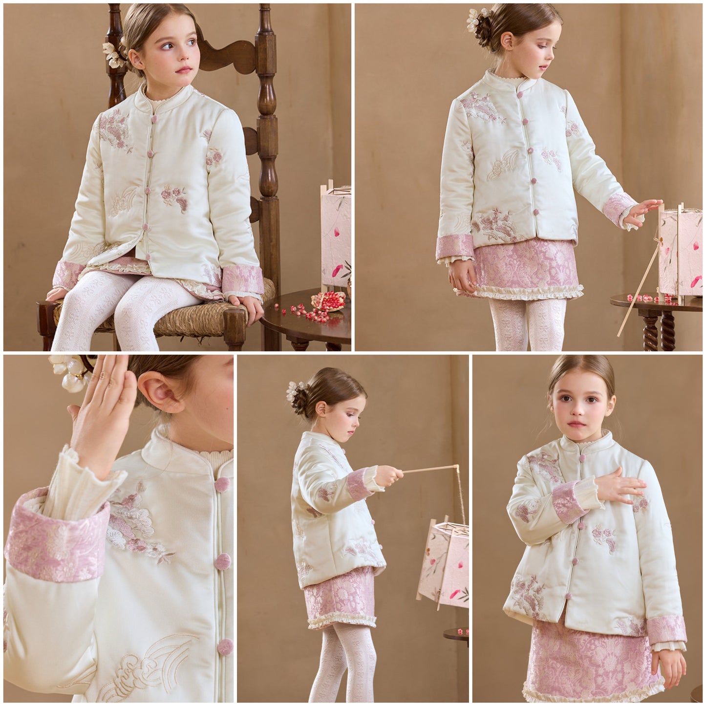 新年童裝 溫婉拜年風提花夾棉兩件套裝 110-170cm 女童款 新年中式華服唐裝 新春馬年 2026年 AAA