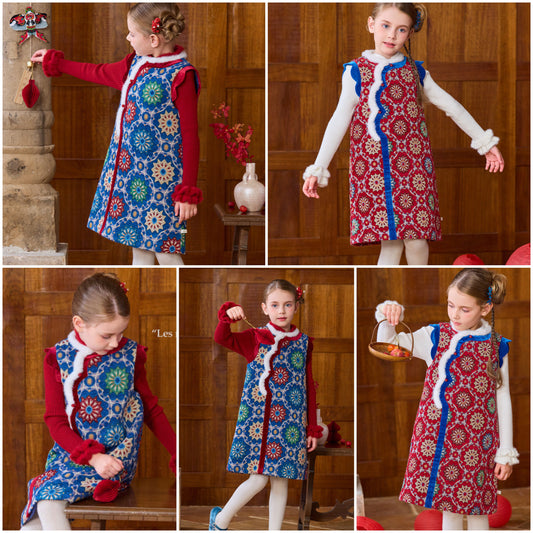 新年童裝 暖陽提花夾棉旗袍 110-170cm 女童款 新年中式華服唐裝 新春馬年 2026年 AAA