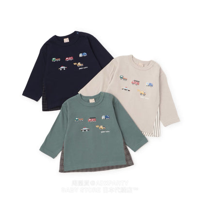 Japanese children's clothing pe#main car embroidered long-sleeved top 80-130cm boys' autumn TOPS 