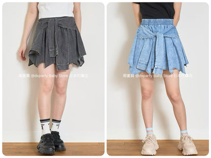 Lovetoxic Japanese children's clothing shirt wrap denim culottes 140-170cm girls summer PANTS 