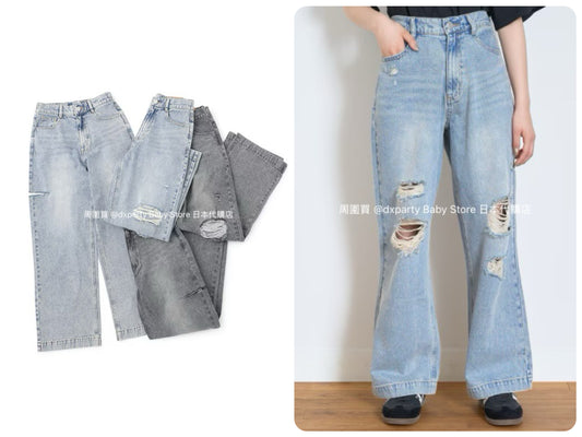 Lovetoxic Japanese children's clothing ripped jeans wide-leg pants 140-170cm girls summer PANTS 