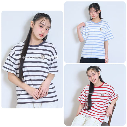 Lovetoxic Japanese children's clothing striped top 140-160cm girls summer TOPS 