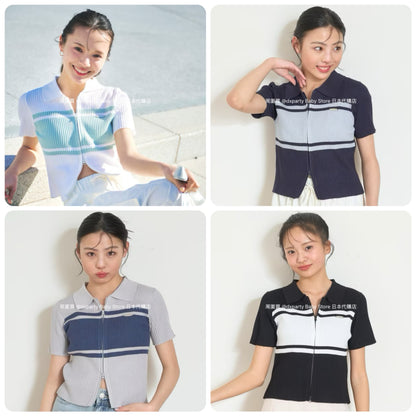 Lovetoxic Japanese Children's Clothing Zipper Cropped Top 140-160cm Girls Summer TOPS OUTERWEAR 