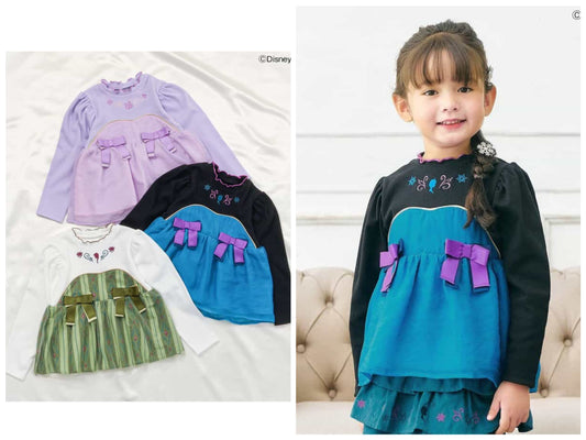 日本童裝 apres les cours x Disney 公主拼接蝴蝶結上衣 80-130cm 女童款 秋季 TOPS