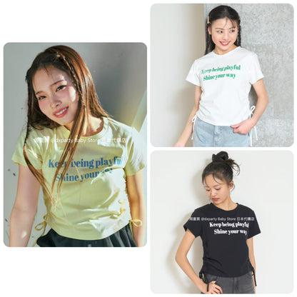 Lovetoxic Japanese Children's Clothing Waisted Short Top 140-170cm Girls Summer TOPS 